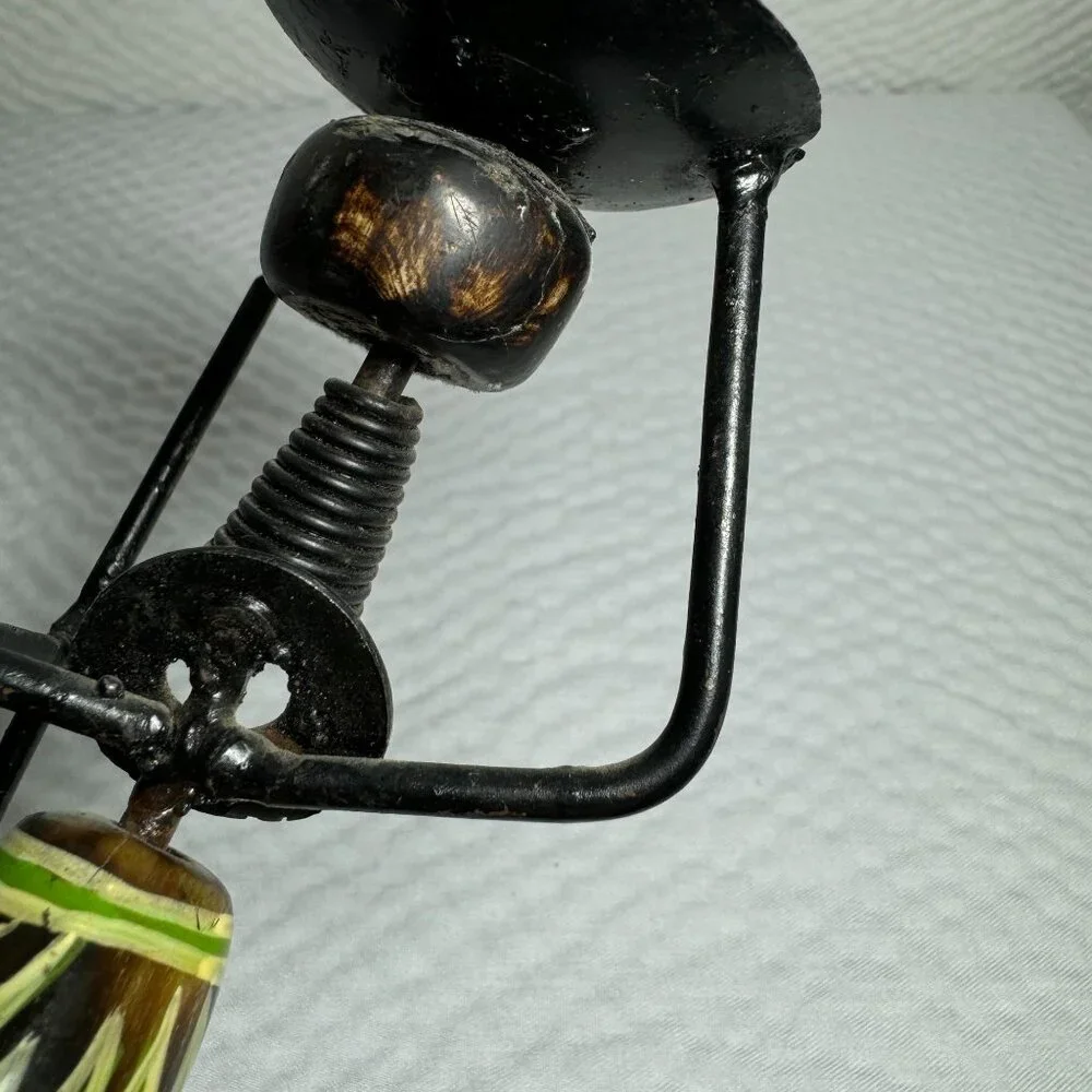 Vintage Handcrafted Tribal Candle Holder With African Motif Metal & Cow Horn - Picture 7 of 8